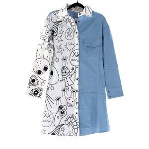 Leena Two-Tone Shirt Dress Womens Demure Statement Creative Playful Artist NWT